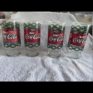 Coca-Cola Coke pedestal 32 Ounce Glass Tiffany style Lot Of 4